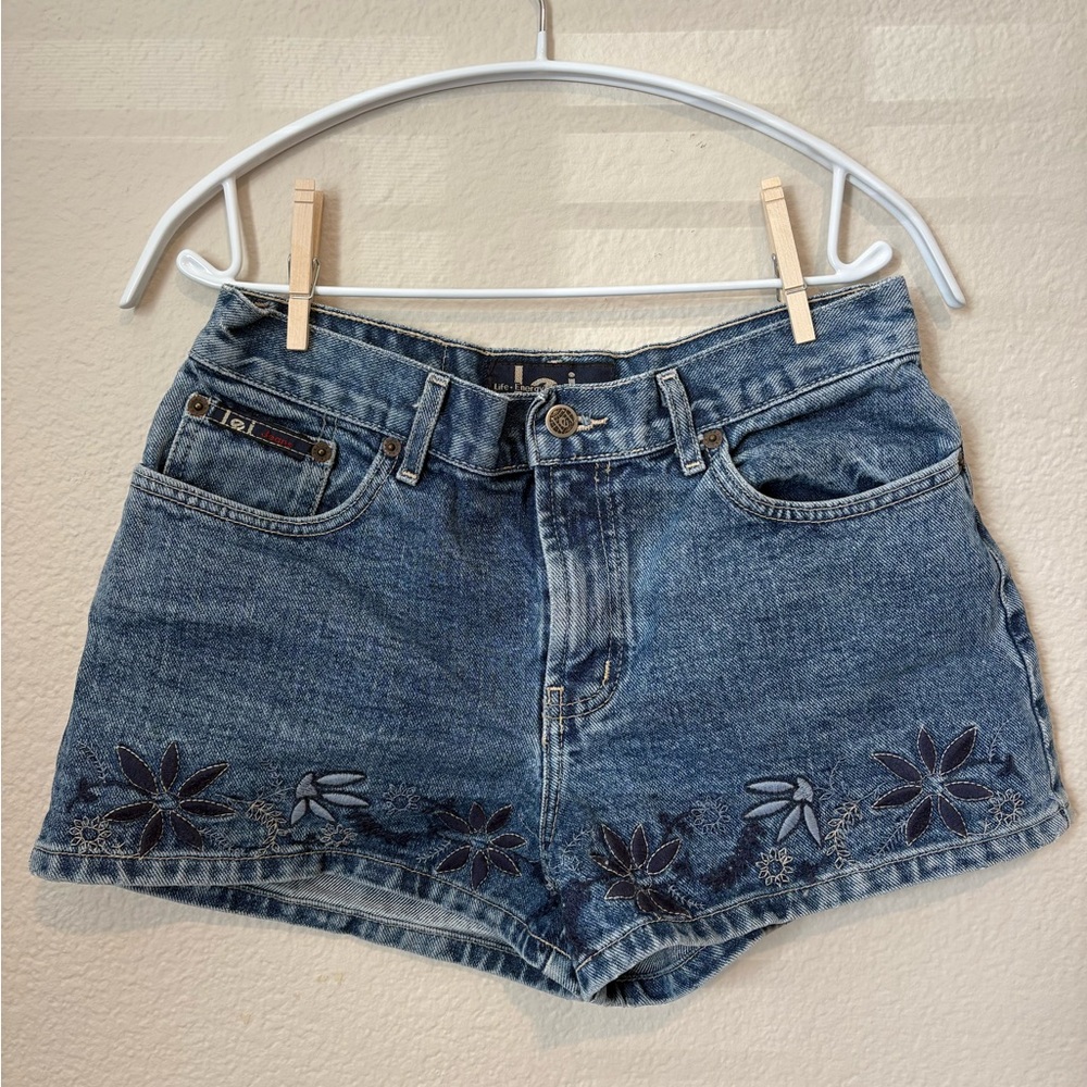 Lee Blue Jean Shorts with Floral Embroidery